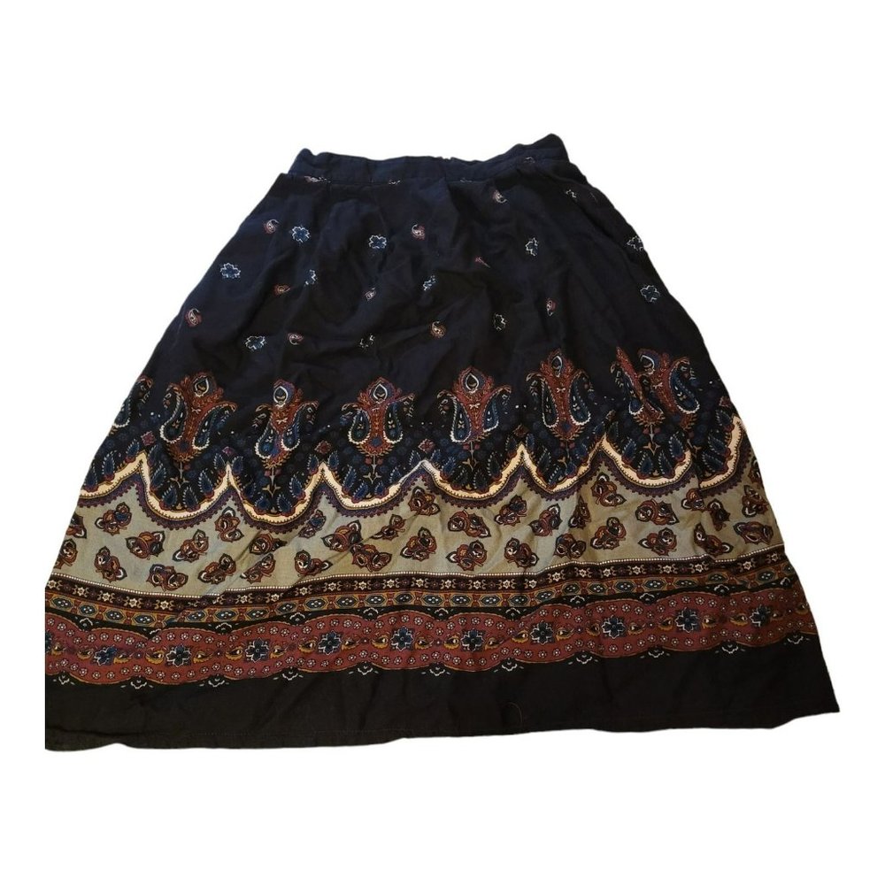 College Town Skirt Womens 24” Waist Vintage Paisley Black Multicolor Made In USA - Picture 1 of 7